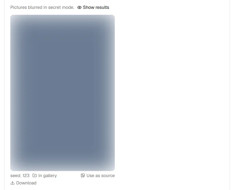 Results blurred in secret mode, with Show results